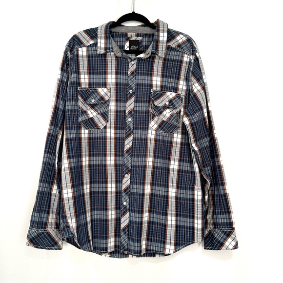 Mens Pearl Snap Collared Shirt - Long Sleeve Retro Plaid Slim Fit Men’s XXL - Picture 8 of 8